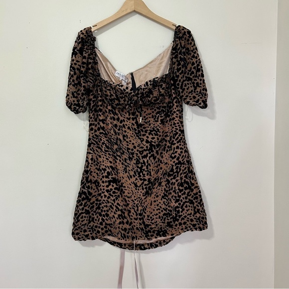 House‎ of CB Athena Leopard Print Ruffle Tea Dress in Brown & Black sz L+ - Picture 2 of 4